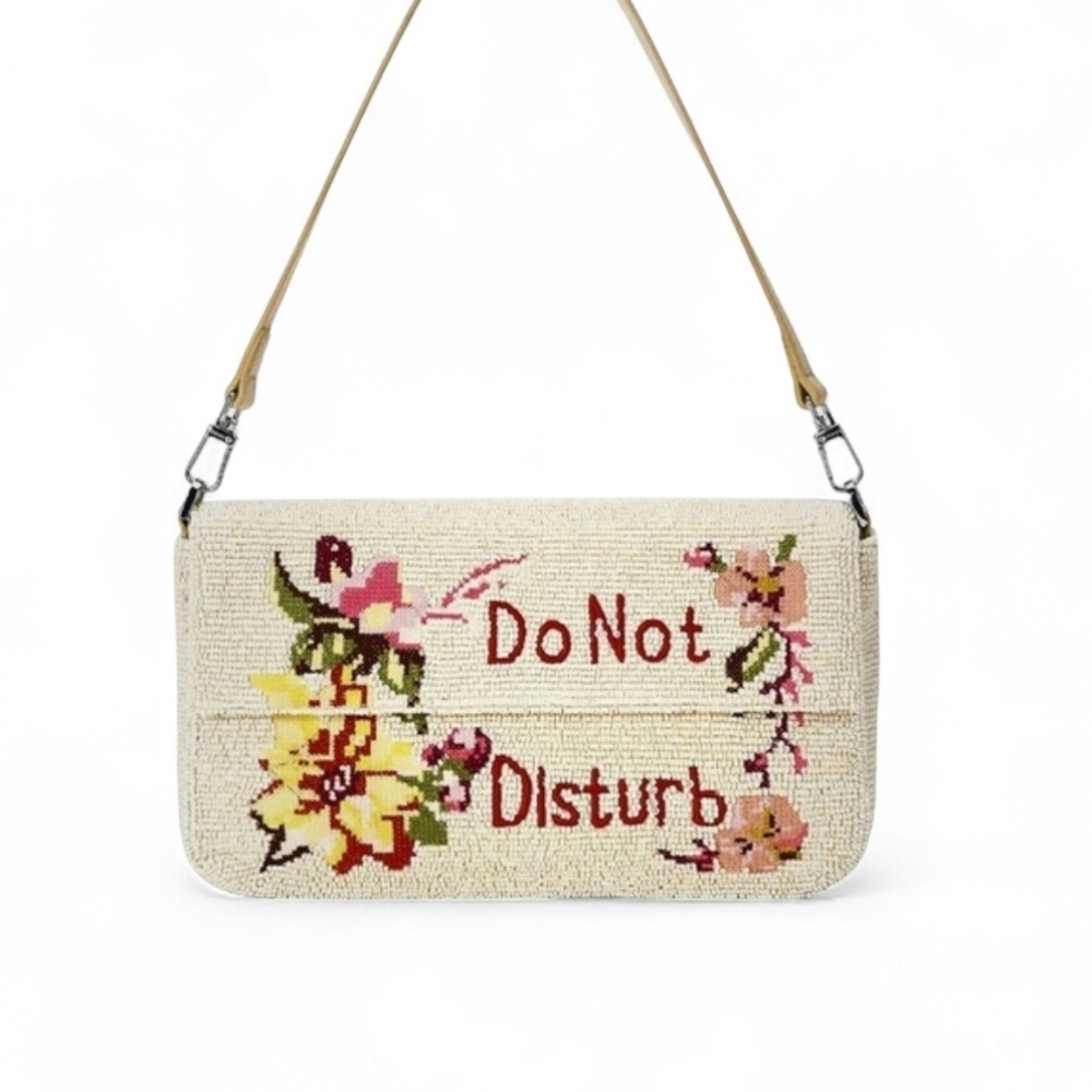 STAUD Unique Beaded Beige Floral Embroidered Shoulder Bag
